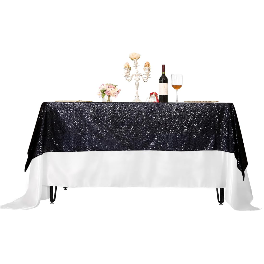 Partydelight Sequin Tablecloth, Wedding, Sweetheart, Christmas Tree, Rectangular, 48''X72'', Black